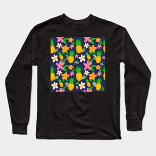 Tropical pineapple print with plumeria flowers. Long Sleeve T-Shirt